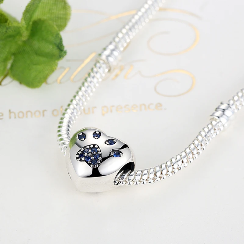 925 Sterling Silver My Sweet Pet Paw Print Charm fit Original BW Bracelet Necklace Heart Bead Accessories Jewelry Making | Украшения и
