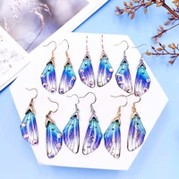 wonderful blue gradient rhinestones cicada wings drop earring sweet clear butterfly spark sequined long dangle earring for women
