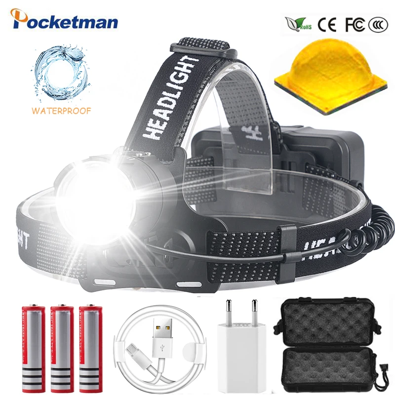 Светодиодный фонарь XHP70.3 дальний желтый свет сверхмощный для тумана и снега