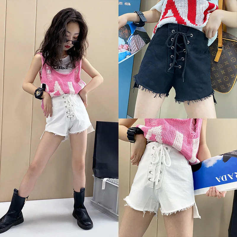 

Girls High Waist Lace Shorts 2021 Summer New Korean Girl Casual Western-style Frayed Hot Pants