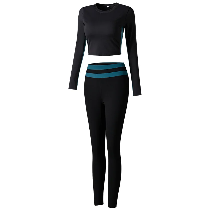 Women Fitness Clothing Yoga Set Padded Long Sleeve T-shirt Leggings 2Pcs Gym Slim Elastic Sports Suit Jogging Run Sportswear | Спорт и