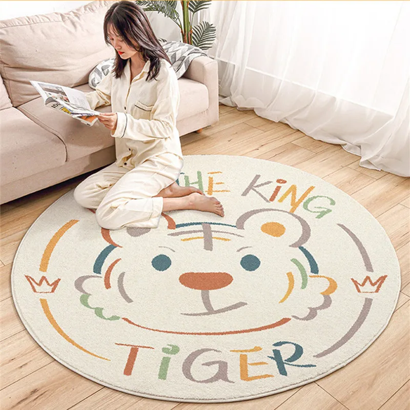 

2022 Cartoon Tiger New Year Round Living Room Sofa Carpet Home Bedroom Bedside Blanket Plush Children Room Crawling Mat