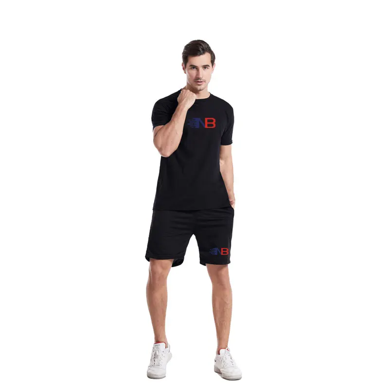 

Europe And America Fashion Brand Short Sleeve Print T Shirt Men Round Collar Casual Loose Sweatshirt+Sweat Pants Two-piece Suit