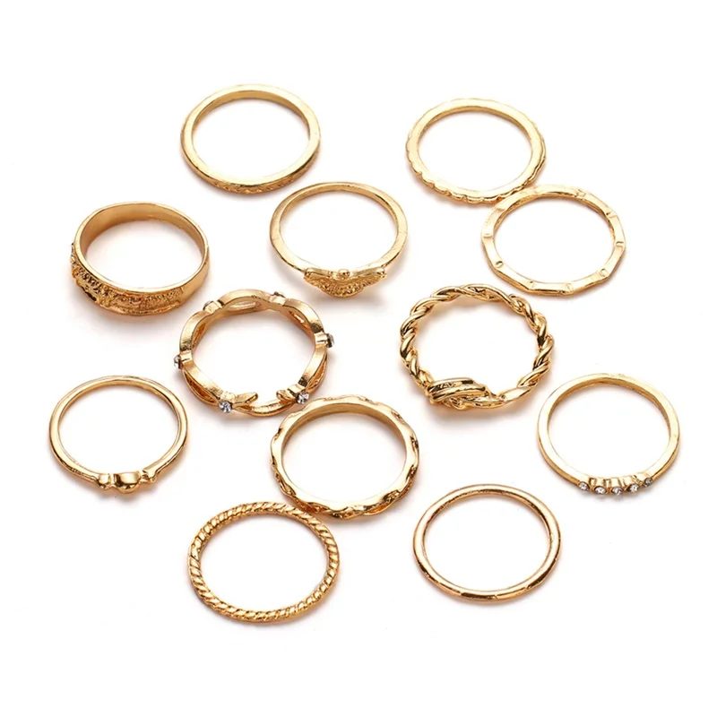 FAMSHIN 8 Pcs/Set Fashion Design Round Gold Color Rings Set For Women Handmade Geometry Finger Ring Set Female Jewelry Gifts - Цвет основного камня: AGH950184