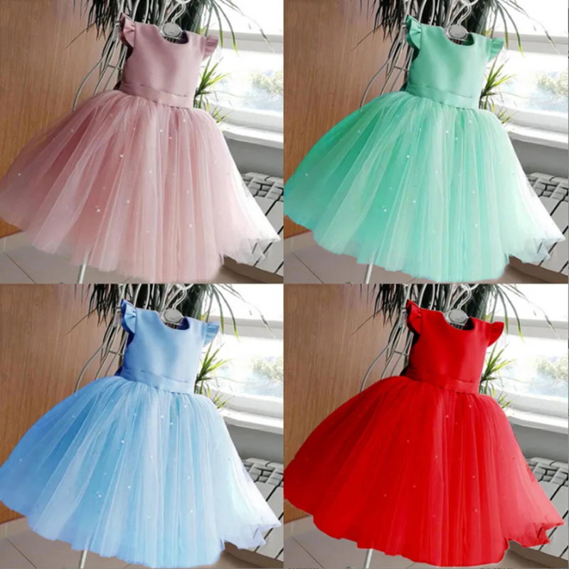 

Toddler Baby Girls Dresses Birthday Wedding Backless Clothes Kids Elegant Princess Party Tutu Tulle Children Christmas Costume