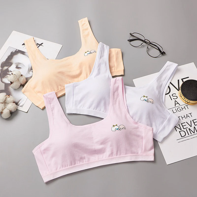Подростковый комплект для девочек; летние хлопковые UnderwearSolid Цвет мультфильм печатных бесшовные для подростков; Бюстгальтер для подростков; мягкое удобное нижнее белье