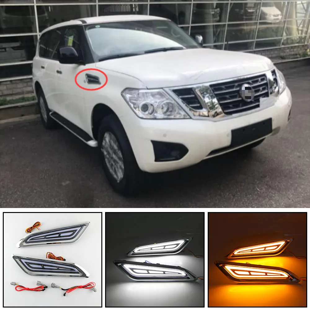 Для Nissan Patrol Y62 Armada аксессуары 2015 2016 2017 2018 2019 светодиодный DRL течет поворота