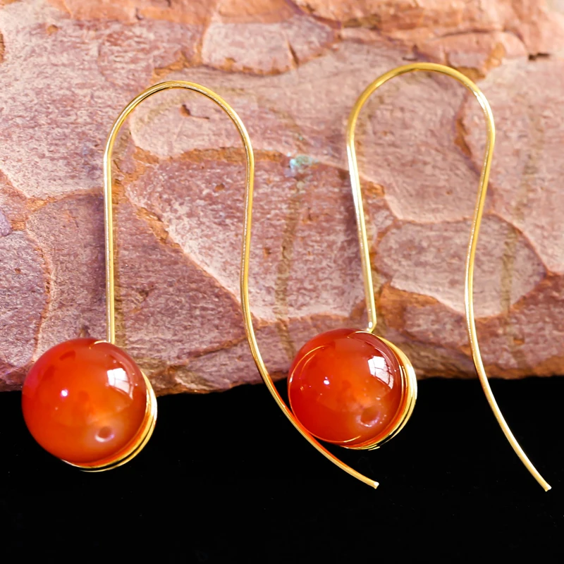 

Fashion Wine Red Color Gem Stone Light Gold Color Earrings Simple High Quality Ladies