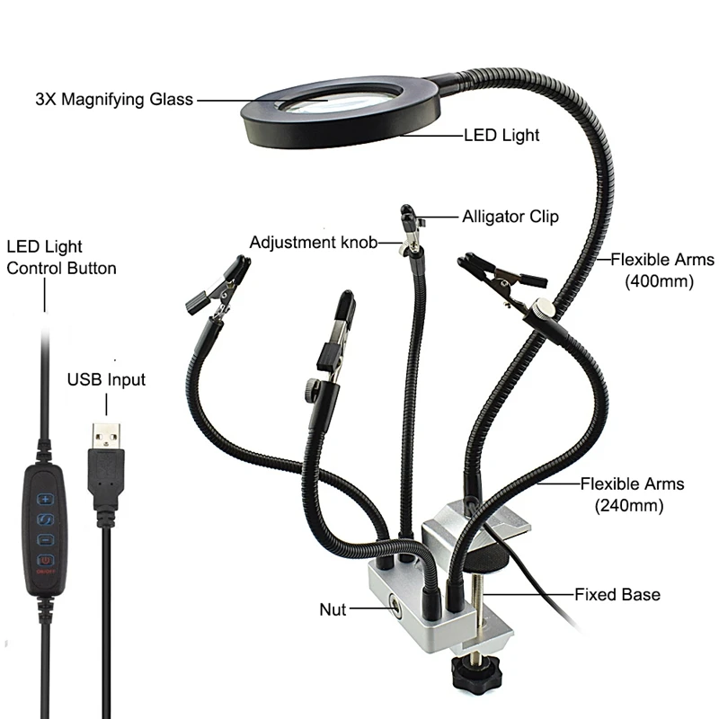 Led 3X nifier Bench тиски стол зажим для пайки ручная паяльная станция Usb 5 шт. гибкие руки