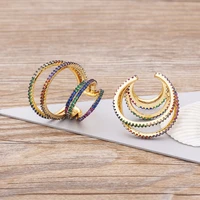 new fashion geometric multi layer clip earrings vintage copper zircon ear cuffs luxury wear ear clips without pierced earrings