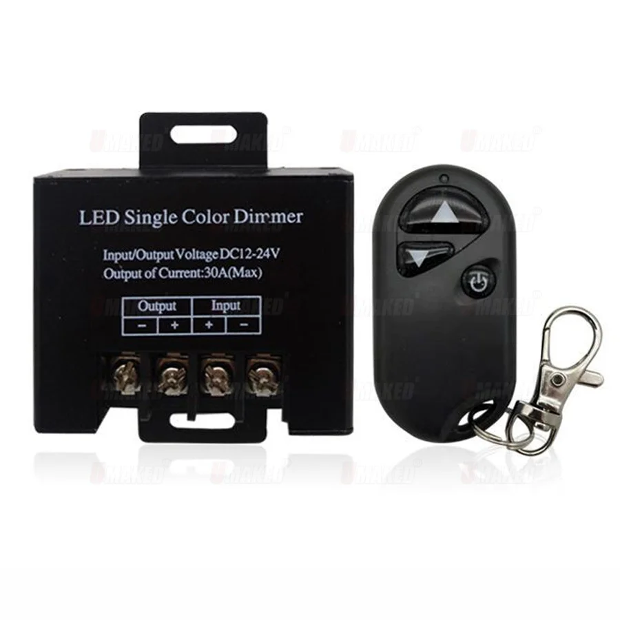 

Одноканальный светодиодный регулятор яркости DC12-24V 30A с 3-клавишным беспроводным дистанционным радиоуправлением для одноцветной светодиод...