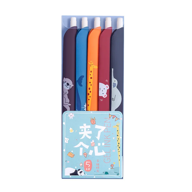 

5pcs Retro Multifunction Color Ink Gel Pen Ruler Bookmark 0.5mm Animal Cat Panda Rabbit Gel Pens Set Novelty School Supplies