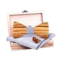 ctb t261 exquisite mens zebra wooden bow tie set with cuff links square in wood box for weding