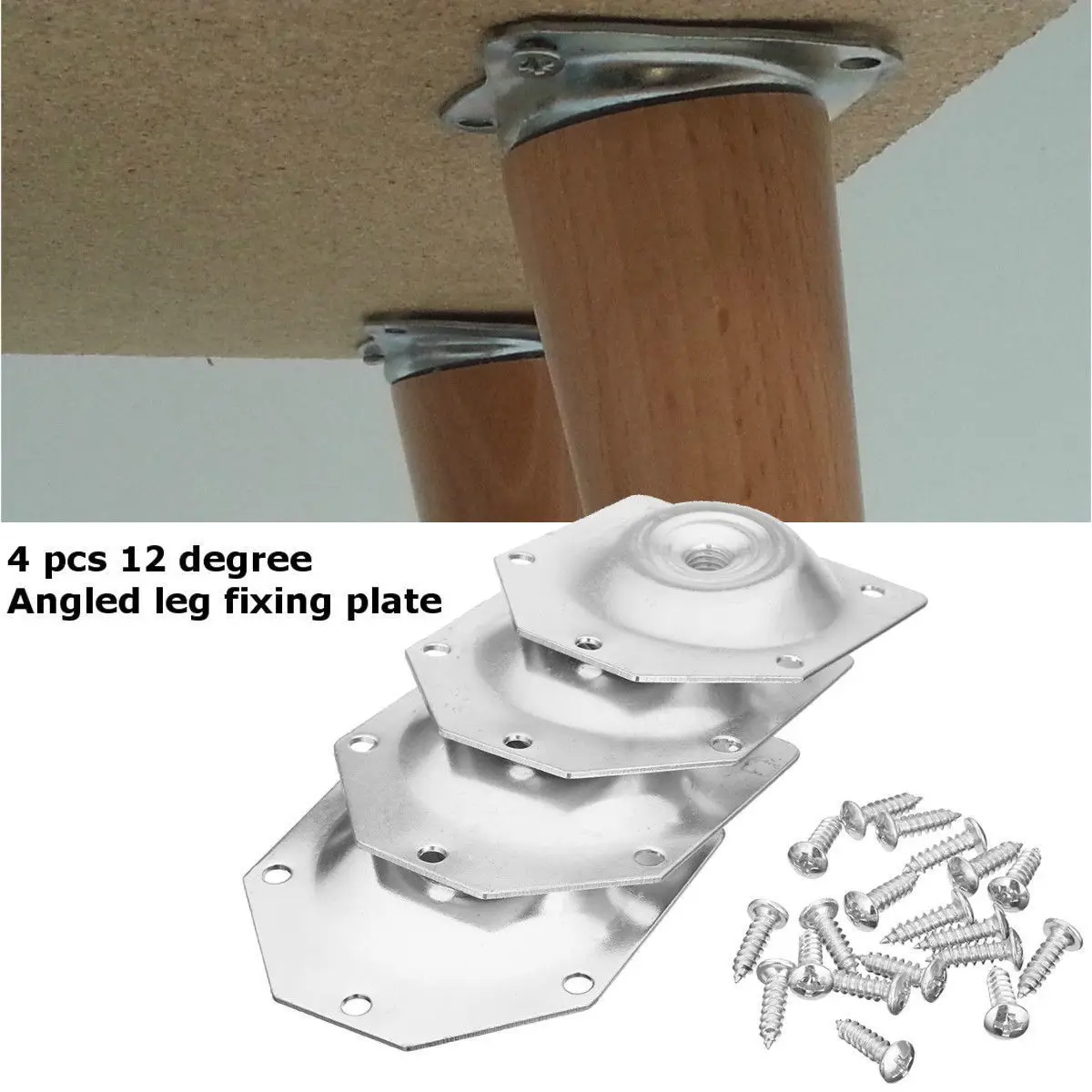 4pcs Angled Legs Fixing Plate Bracket Furniture Table Feet Set W/Screws Solid Wood Connecting Iron Sheet
