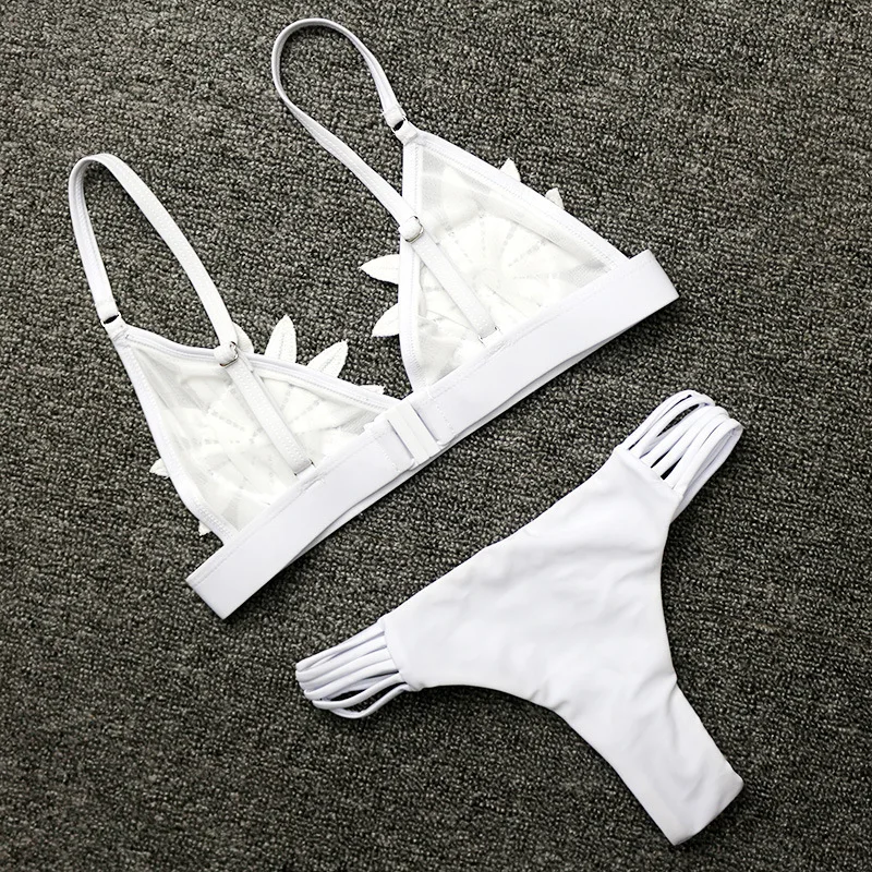 

AIUJXK Lace Mesh Flower Bikini Set Women 2021 Summer Sexy 2 Piece Swimsuit Beach Wear Bathing Suit Female Swim Biquini Swimwear