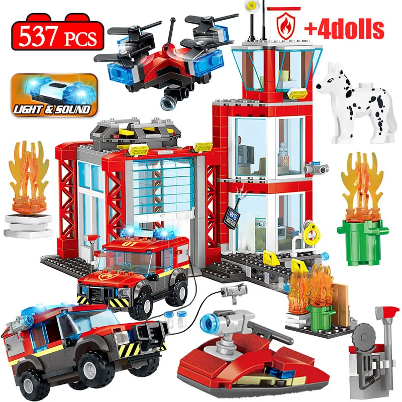 537 шт. городской пожарной станции строительные блоки город polce фигурки вертолет
