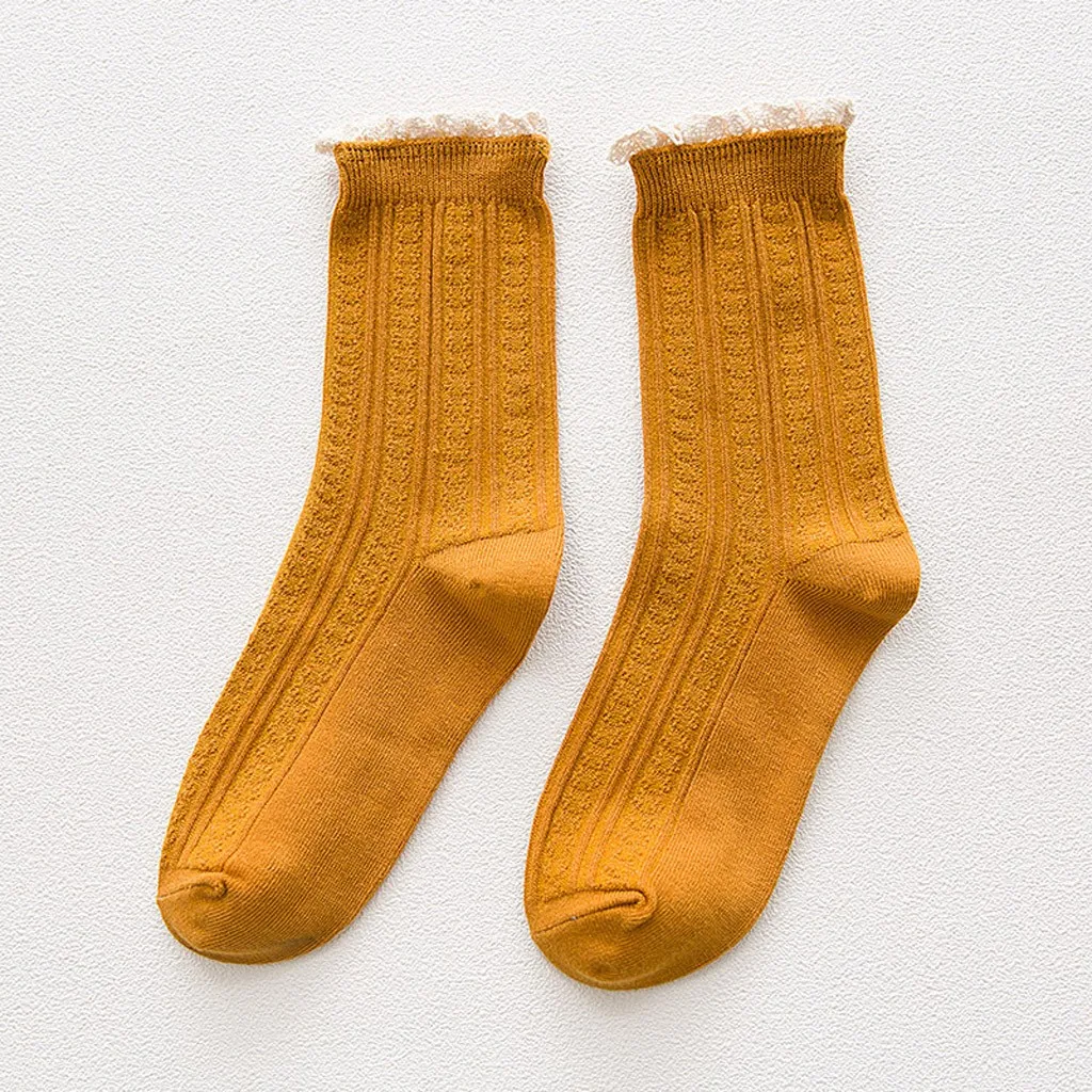 Женские повседневные кружевные носки вязаные теплые до щиколотки в Корейском