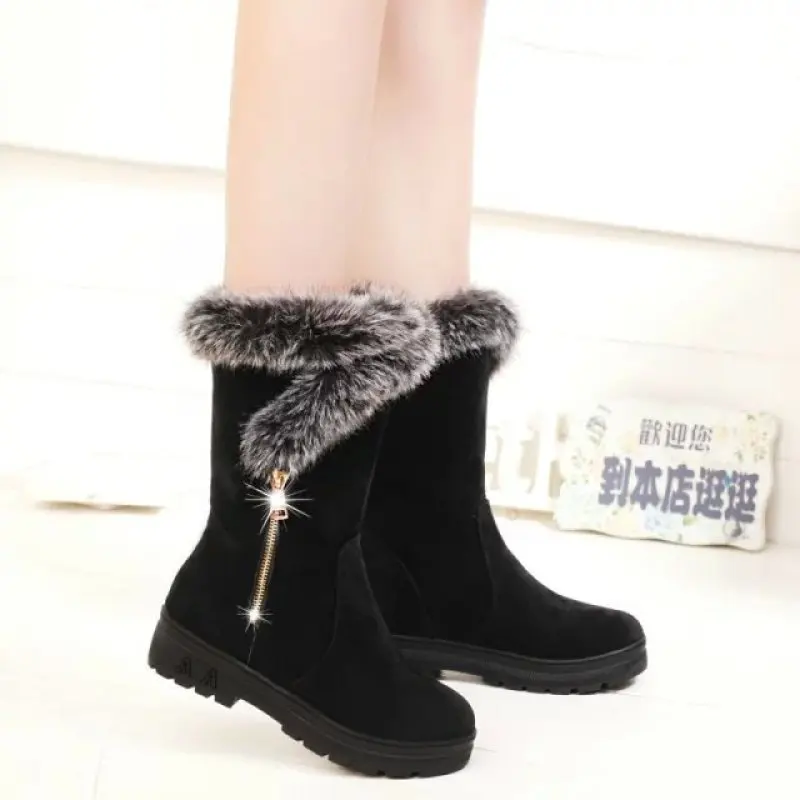 

Winter Women Boots Fashion Warm Faux Fur Mid-Calf Boots Shoes Woman Round Toe Snow Boots Mujer SD026