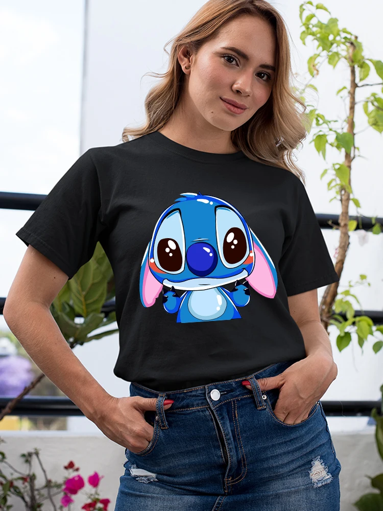 

Stitch Cartoon Clothes Cute Youth Fashion Tops For Women Black Basic Tees Disney Harajuku Ropa Aesthetic Mujer Summer 2022