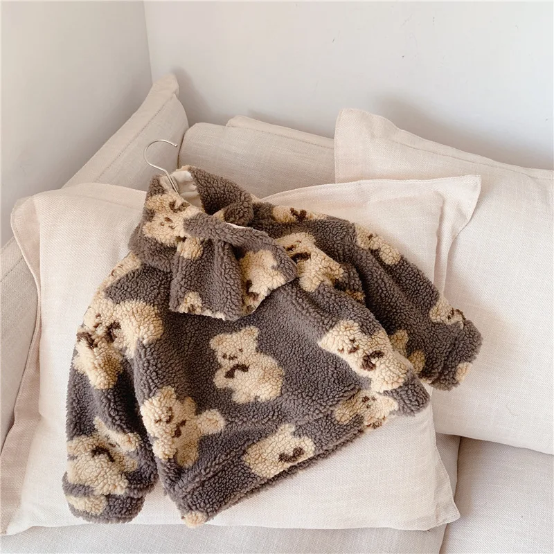 

Send Scarf Bear Autumn Winter Girls Fleece Hoodies Cotton Boy's Kids Teenagers Thicken Clothes Plush Sweatshirts Outwear 2021