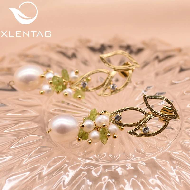 Женские серьги капли XlentAg из натурального камня в стиле барокко с жемчугом и