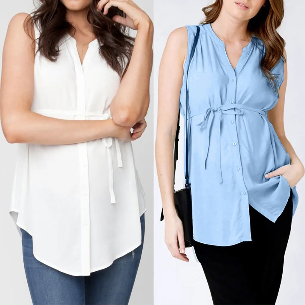 Пикантная Повседневная Блузка без рукавов с v образным вырезом для беременных