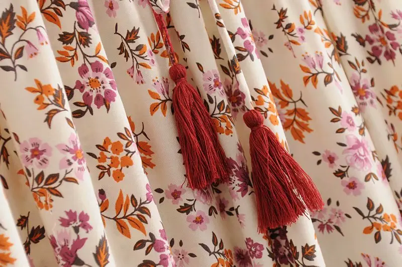 Женская винтажная юбка макси из вискозы с цветочным принтом и кисточками высокой