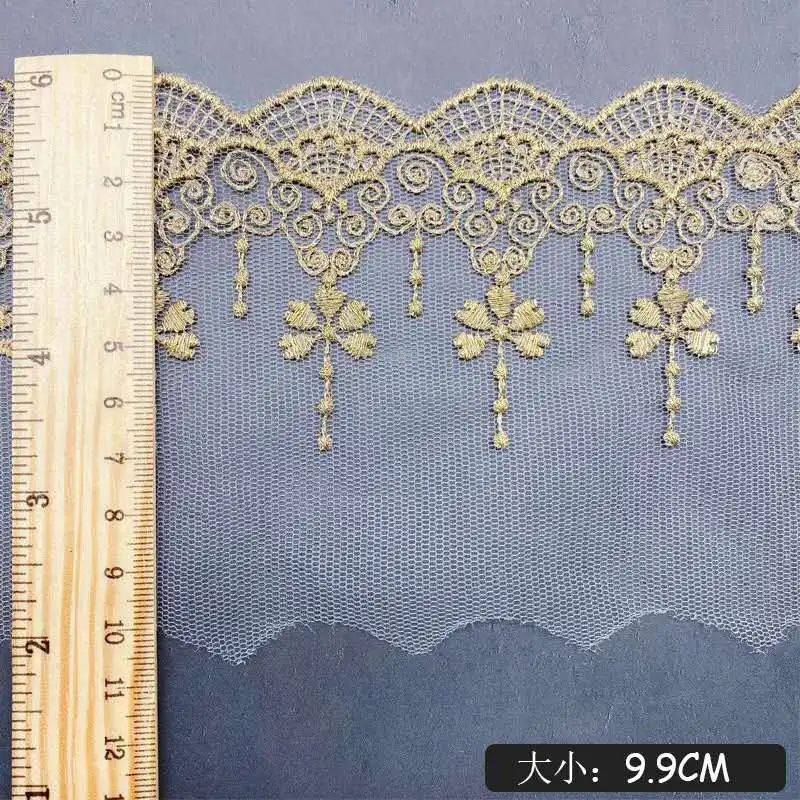 5Yards 9.9cm Soft Ivory Mesh Gold Thread Polyester Fabric Venise Lace Trim Embroidery Sewing Crafts Doll Material Edge | Дом и сад