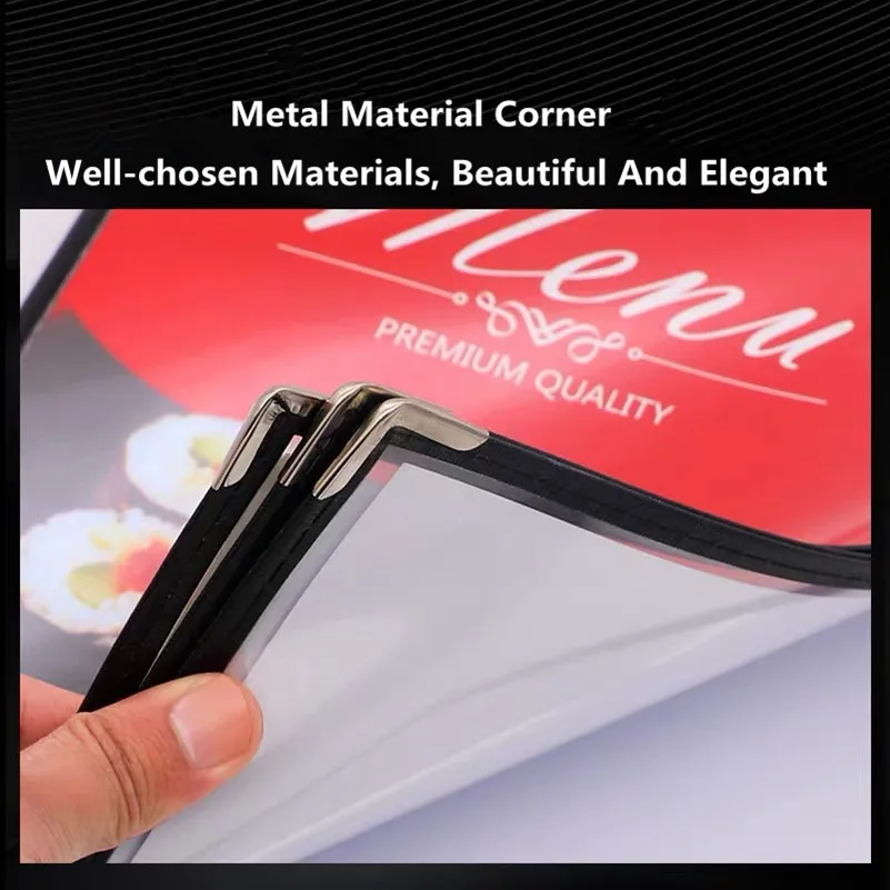 A4 Black Leather Recipe Menu Paper Book Frame PVC Binder Inner Page Replaceable Restaurant Cafe Table Holder Stand | Канцтовары для