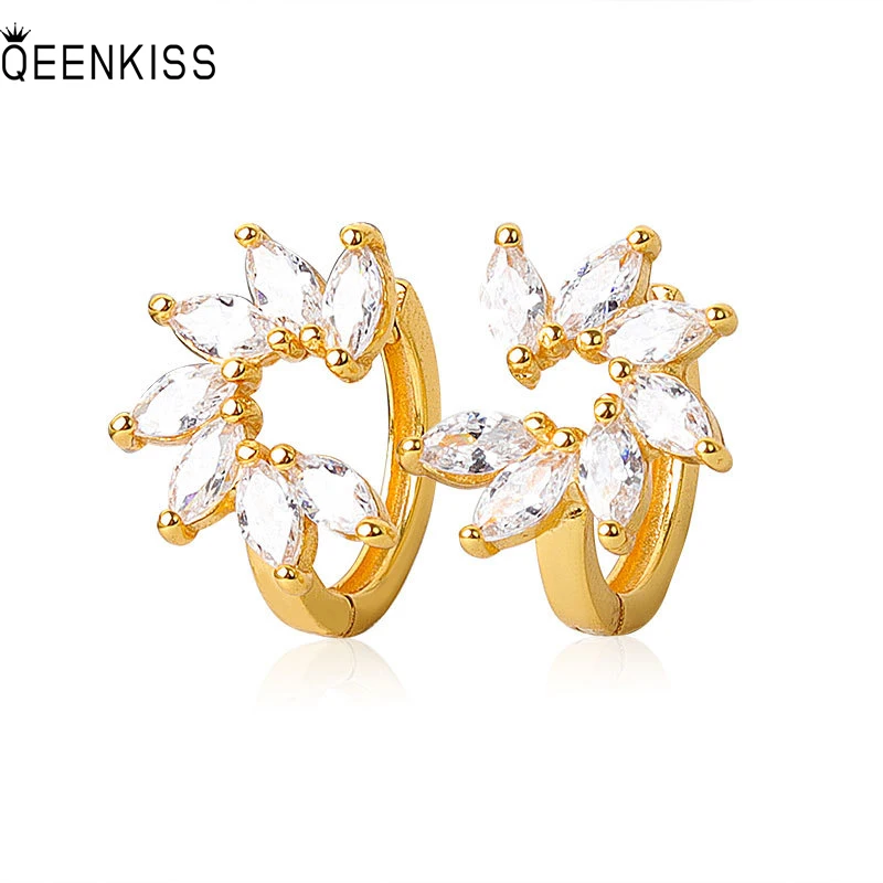 

QEENKISS EG6164Jewelry Wholesale Fashion Woman Girl Birthday Wedding Gift Horse Eye AAA Zircon18KT Gold White Gold Hoop Earrings