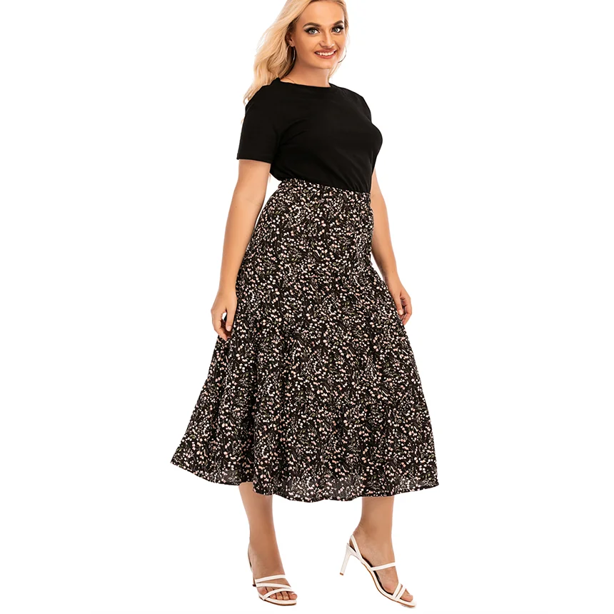 

Floral Madi Plus Size Oversized 5Xl Large Korean Fashion High-Waisted Vintage Summer Women'S Clothing Skirt Vetement Femme Nice