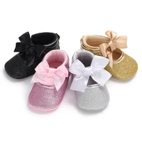 baby first walkers toddler kids baby girls pu princess bow loving heart shoes bowknot lace up glitter crib sole sneaker