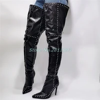 rivet thigh high boots sexy pointed toe thin high heel over the knee zipper fashion women winter boots pointed toe dress boots