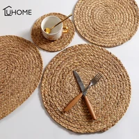round handmade natural gourd straw insulation pad solid placemats non slip table mats kitchen accessories decoration pad coaster