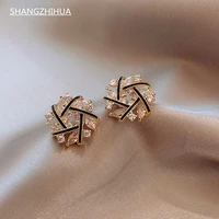 shangzhihua 2021 new exquisite flower earrings luxury high grade sense crystal earrings for womens fashion party jewelry