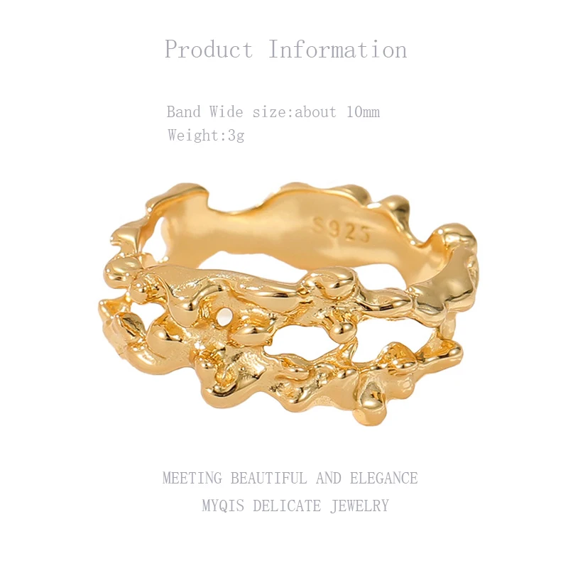 

Vintage Jewelry Irregular Luxury 18K Gold Rings Stamp S925 2021 Trend Adjustable Finger Wedding Ring For Girl Women Office 2019