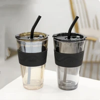 aurora borealis glass light luxury high grade milk tea cup straw cover breakfast cup