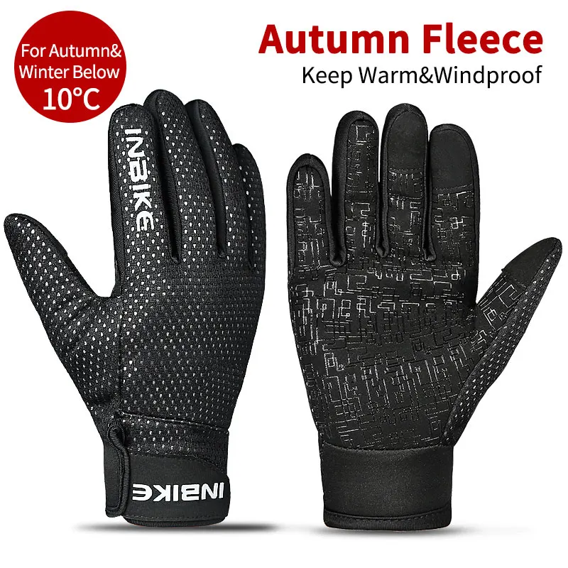 Style 2-Black INBIKE, зимние велосипедные перчатки с сенсорным экраном, MTB, велосипедные перчатки, спортивные, противоударные, полностью отражающие пальцы, зимние велосипедные перчатки для мужчин - Цвет: Style 2-Black