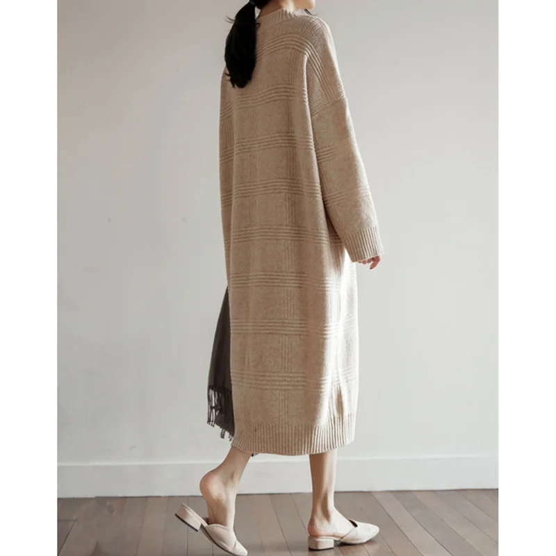 Корейский свитер с v образной горловиной платье для женщин осень зима плотные