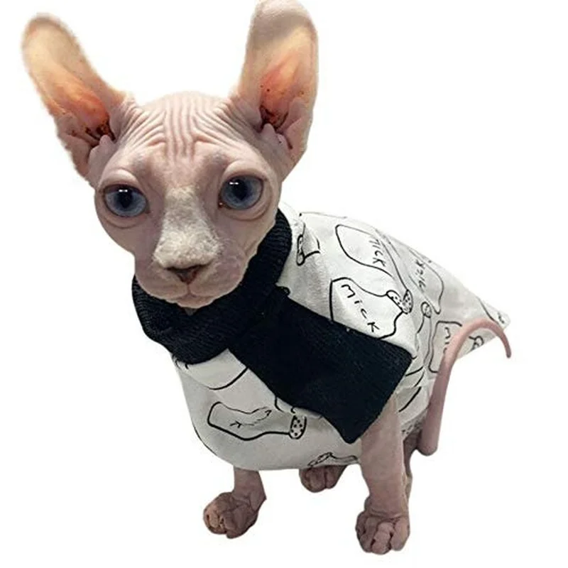 

Pet Hairless Cat T-shirt Spring, Summer and Autumn Breathable Cat Wear Vest Suitable for Sphynx,Cornish Rex,Devon Rex,Peterbald