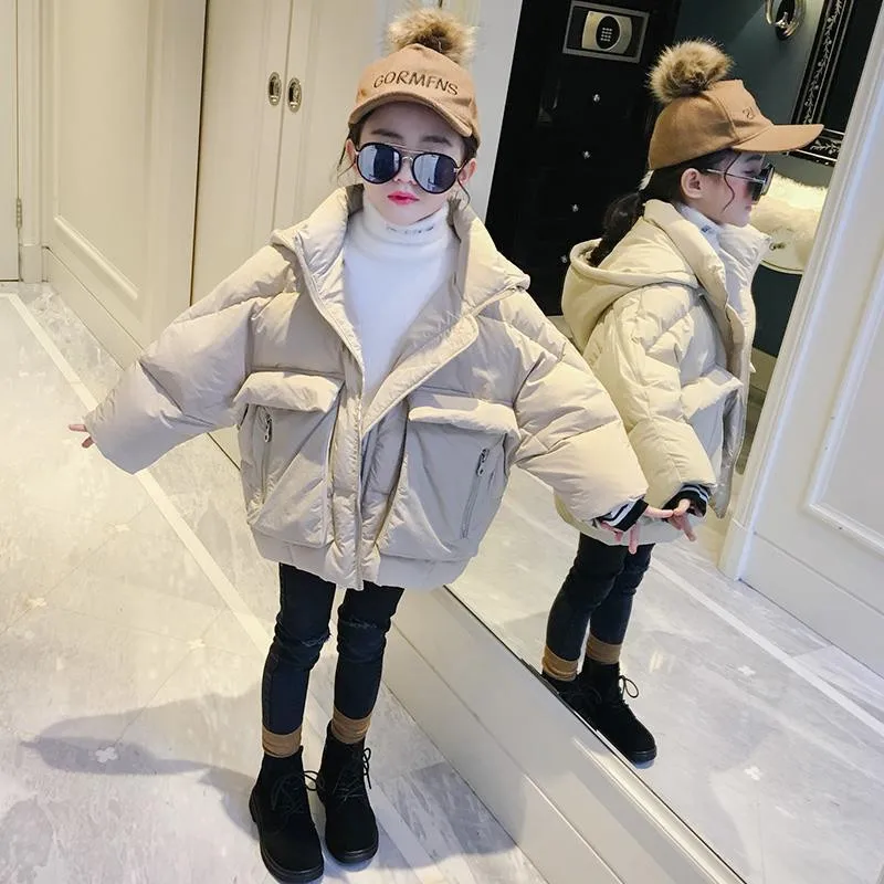 

2021 New Winter Girls Hooded Long Jackets Thick Warm Children Solid Color Coats Kids Teenager Hairy Windproof Bread Service