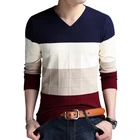 Брендовый свитер TFETTERS, осенняя мужская футболка с длинным рукавом, Новые облегающие свитера с V-образным вырезом, трикотажная рубашка в полоску, большие размеры