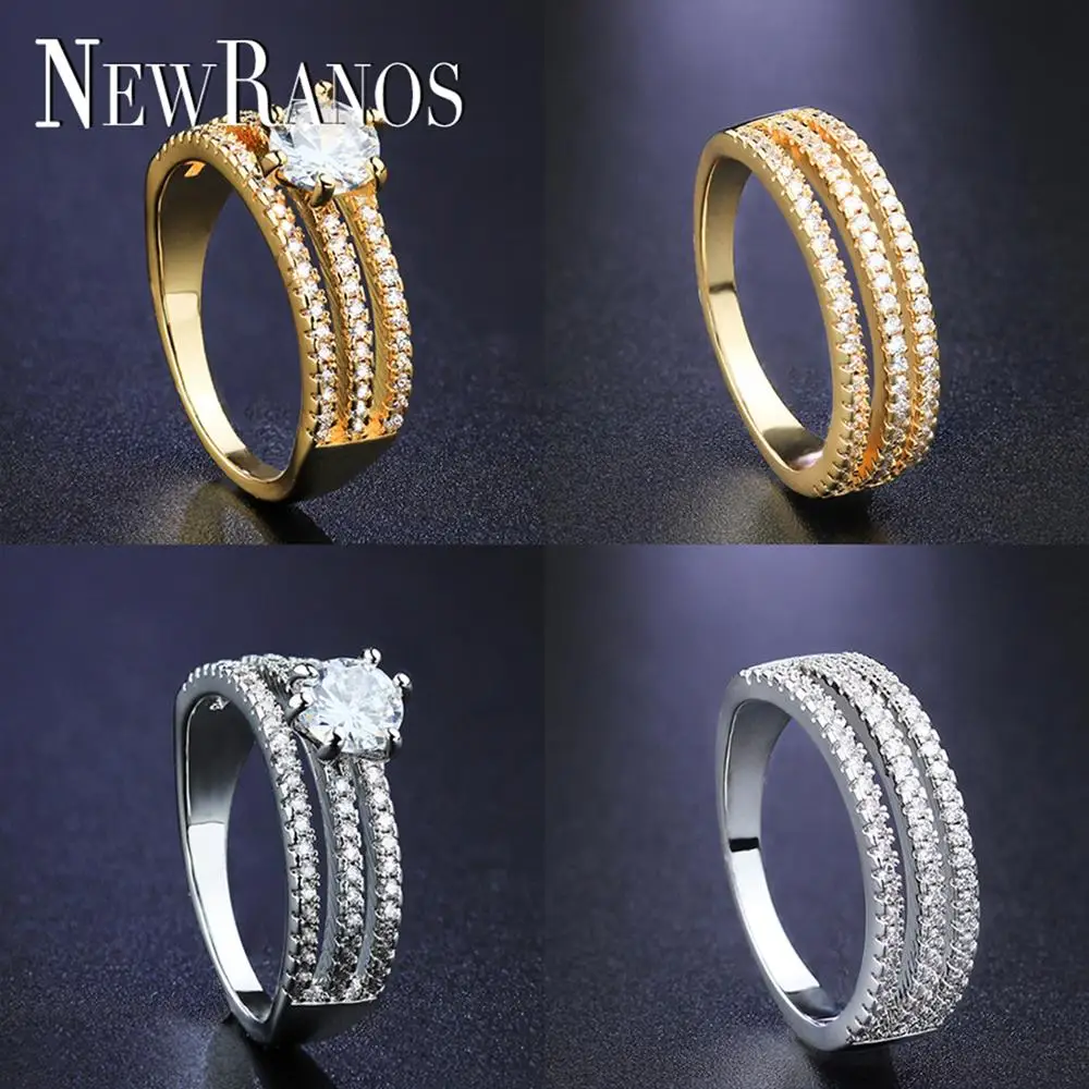 Newranos свадебное двойное кольцо 2 шт./компл. золотые обручальные циркониевые