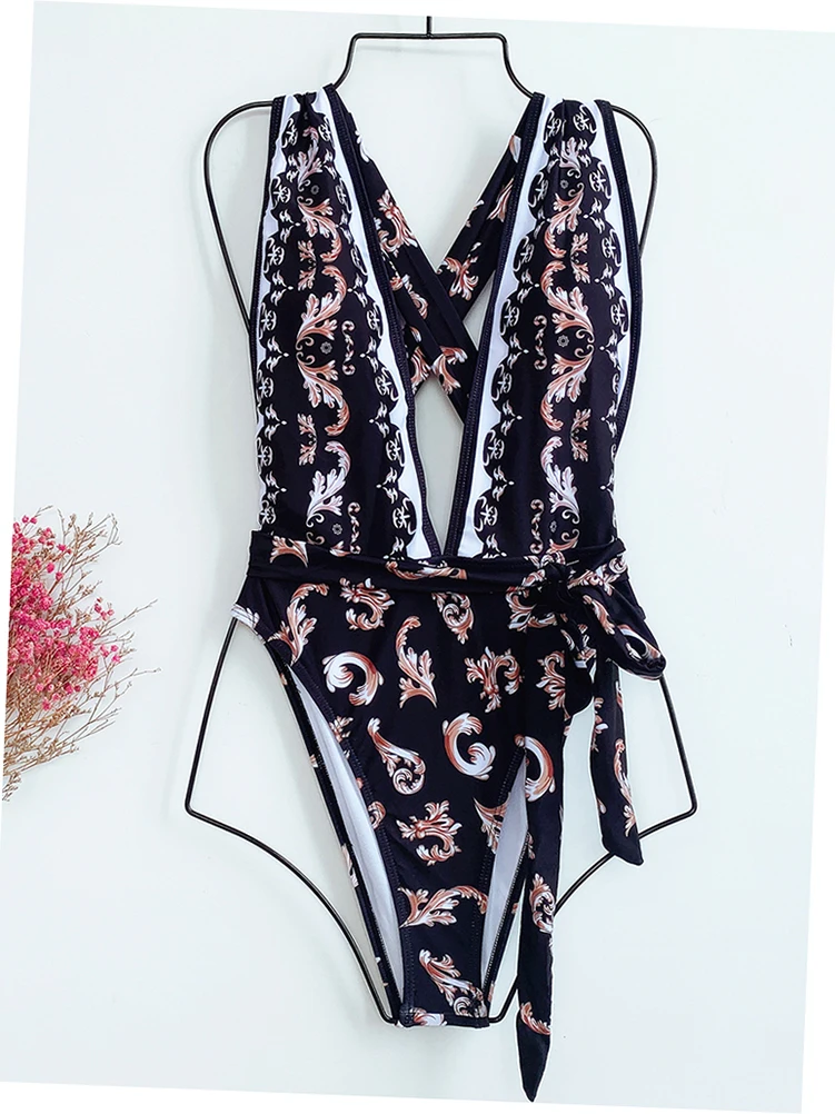 

2021 Vintage Print Swimwear One Piece Swimsuit Women Backless Monokini Swimsuit Sport Bodysuit Beach Bathing Suit Swim