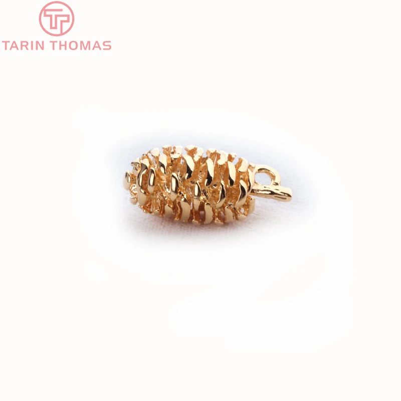 4 шт. 10x19 мм 24K цвета шампанского позолоченные латунные подвески Pinecone Высокое