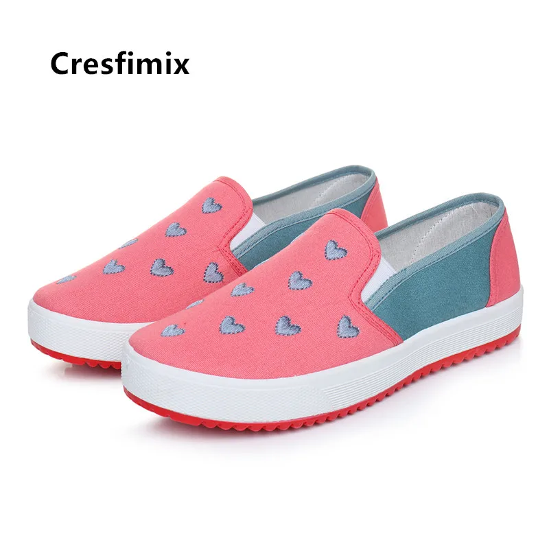 

Cresfimix women cute sweet anti skid slip on loafers teenager fashion pink platform shoes zapatos de mujer canvas flats a5609