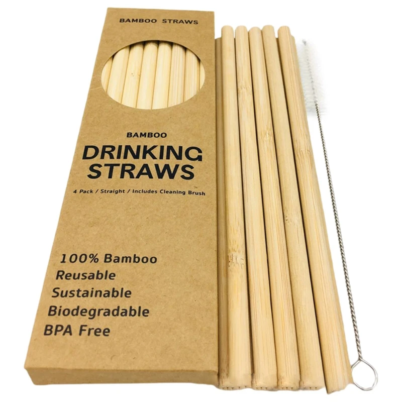 

12Pcs Natural Eco-Friendly Sustainable Reusable Bamboo Straws with Cleaning Brush Biodegradable Drinking Straw