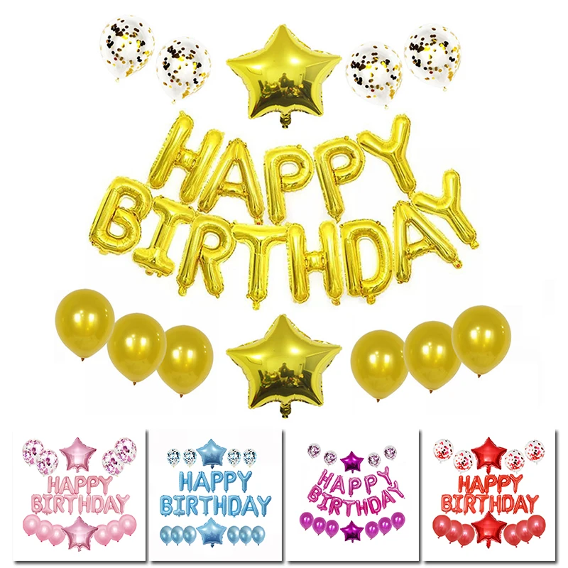 

Happy Birthday Theme Balloons Rose Gold Heart Start Shape Happy Birthday Foil Ballons Set Baby Shower Anniversary Party Supplies