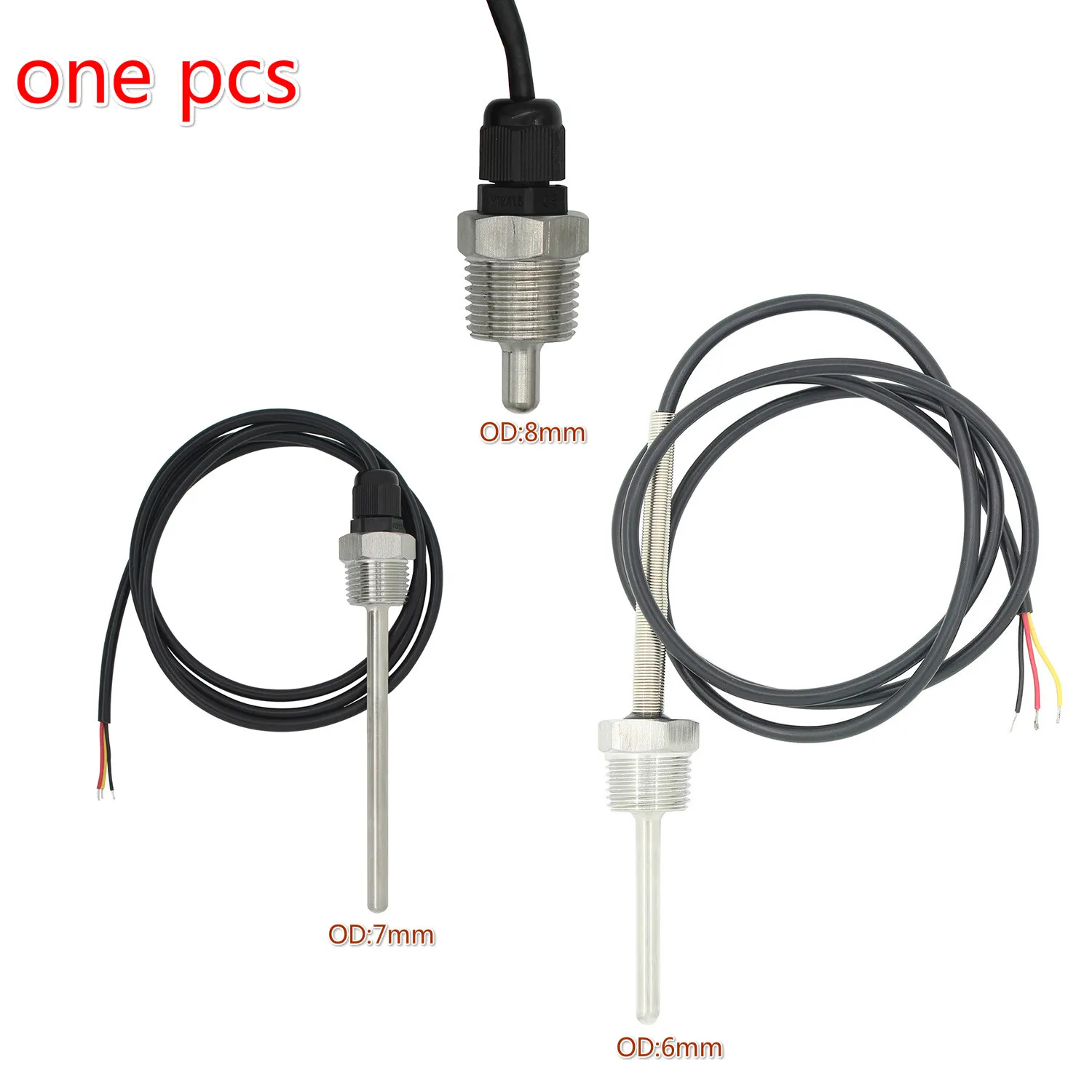 DS18B20 Digital Temperature Sensor G1/2&quot Thread Probe DIA=6 7 8mm 1m 3-core Wire SUS304 Stainless Steel Shell ds18b20 L30-500mm |