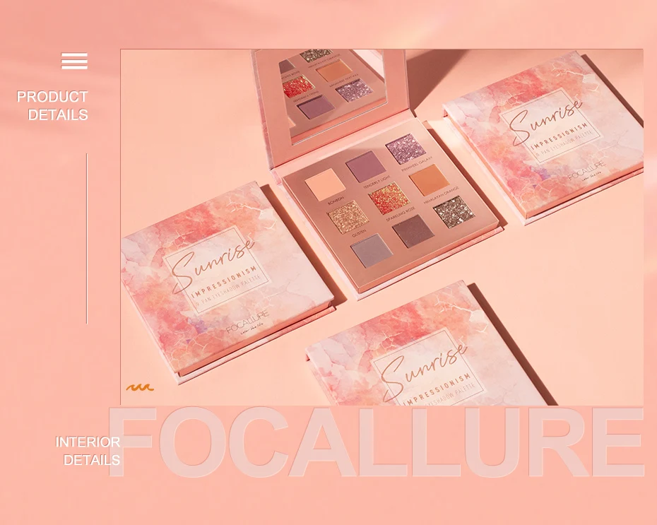 FOCALLURE Sunrise тени для век палитра 9 цветов блеск матовый Пигмент Тени для век макияж Рассыпчатая Пудра Тени для век Палитра